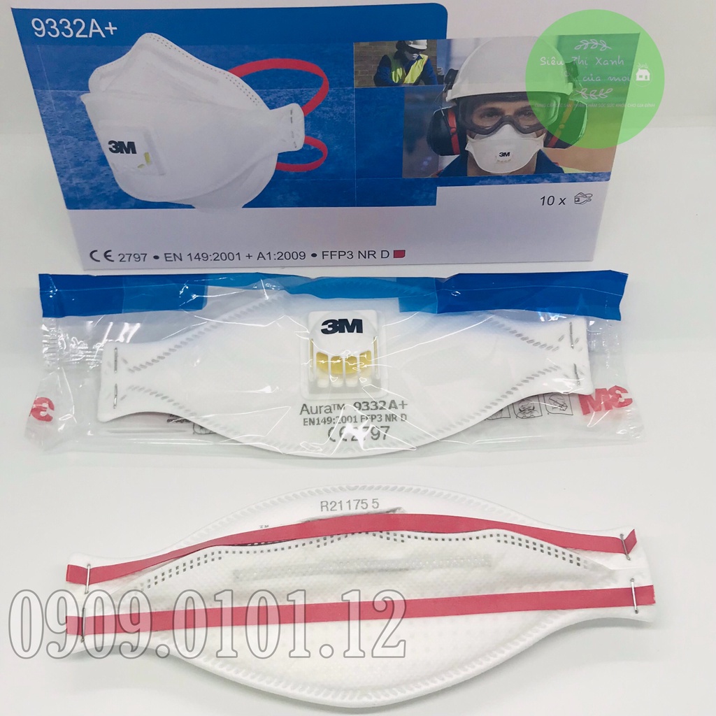 Khẩu trang 3m 9332a+ cao cấp, N95 có van thở chính hãng đệm mũi tiệt trùng đạt chuẩn AS/NZS FFP3 set 5 cái