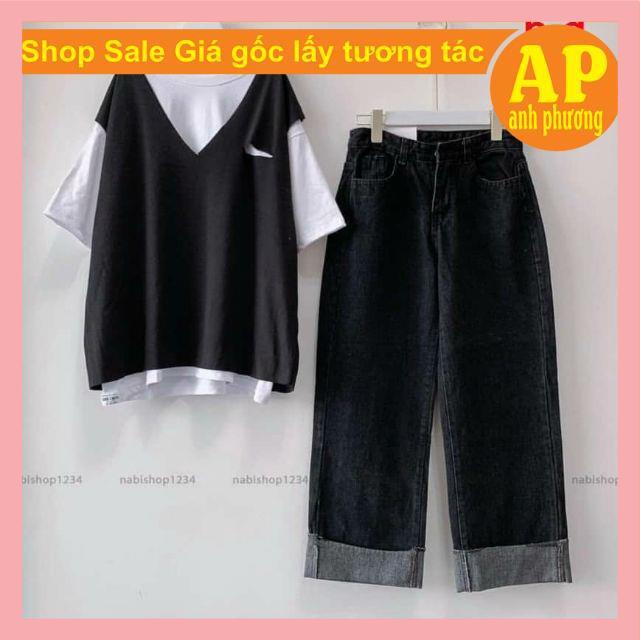 Sét 3 món gile + áo trơn + quần bò unisex