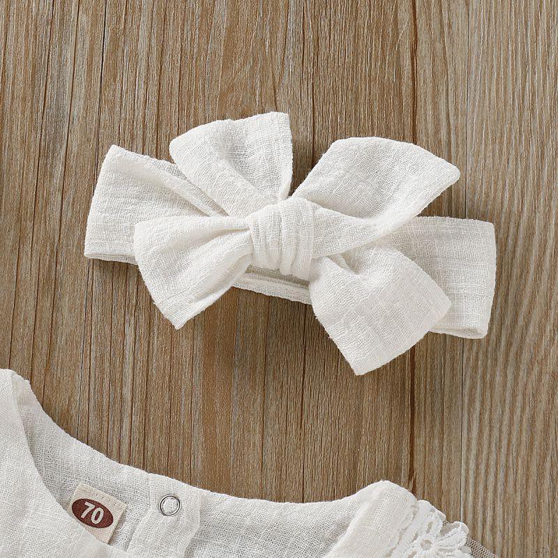 Set áo liền quần + băng đô nơ đáng yêu cho bé gái