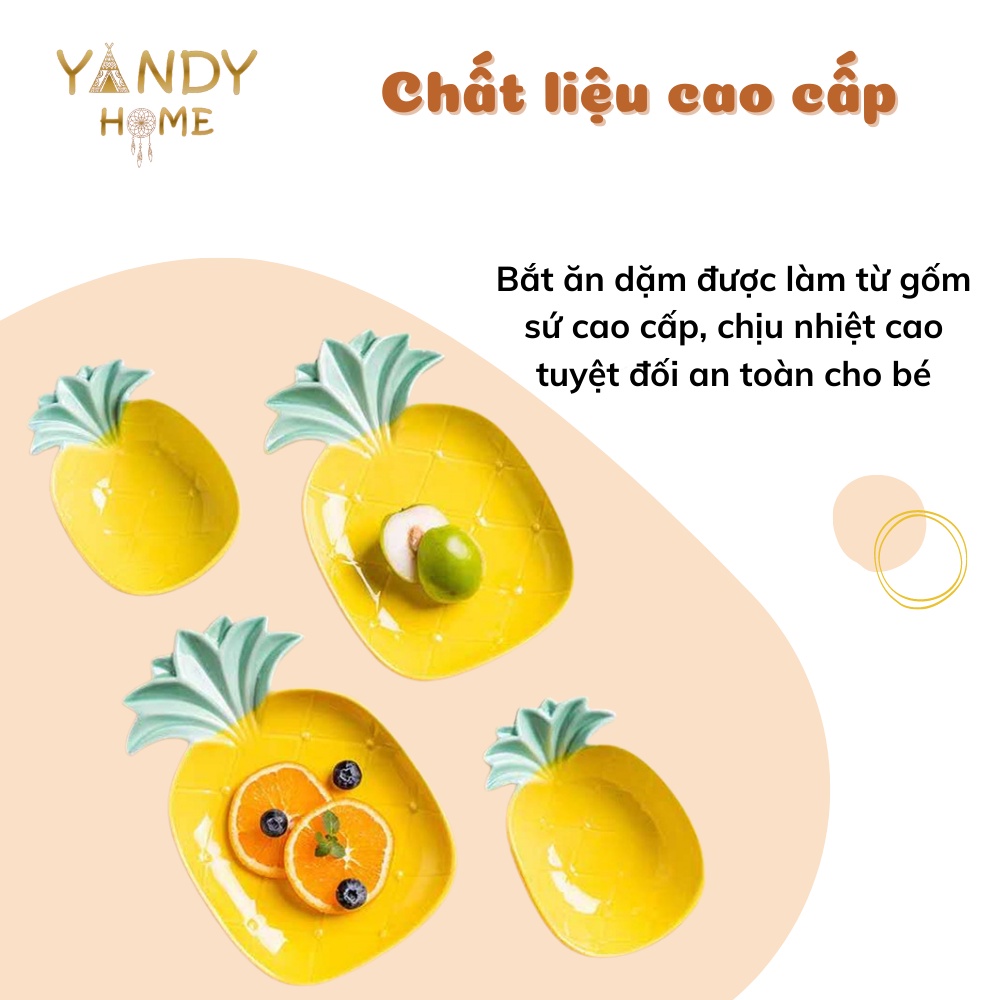 Bát ăn dặm sứ YANDY HOME B01 chén dĩa gia vị nước chấm gốm men đẹp bóng cao cấp hình quả chanh dứa chuối táo đào củ cải