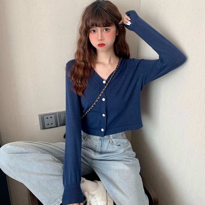Áo Khoác Cardigan Dệt Kim Cổ Tim Xinh Xắn Cho Nữ