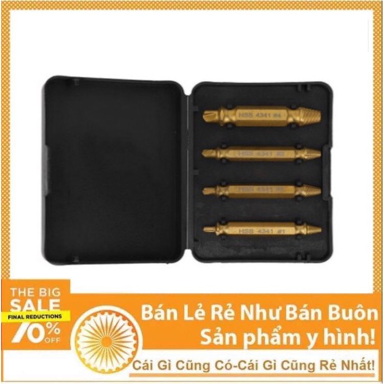 Bộ 4 Mũi Khoan Lấy Ốc Vít Gãy, Ốc Vít Toét Hộp Nhựa Thép 4341