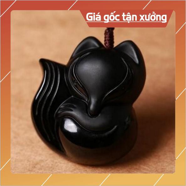 Vòng cổ Hồ ly đá Obsidian đen