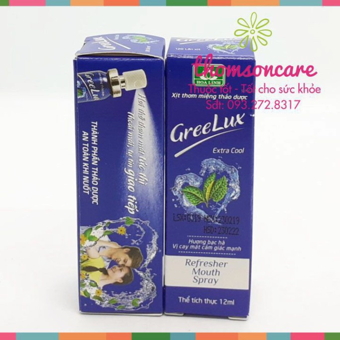 Xịt thơm miệng Greelux Extra Cool Thảo Dược chai 12ml - nước khử mùi hôi miệng gree lux bạc hà bình mini