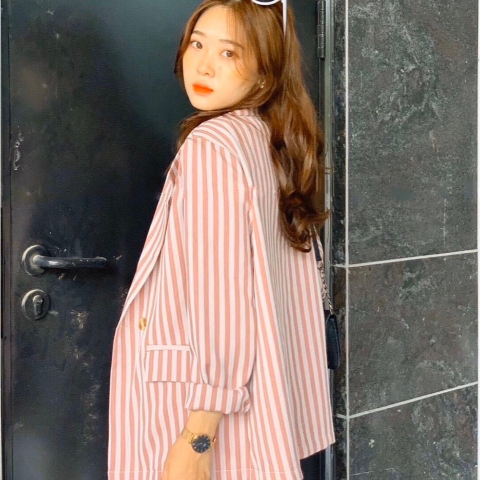 Áo Khoác Vest Áo Blazer Kẻ Sọc Hồng Phối Túi Lớn Thiết Kế Freesize Thoải Mái Trẻ Trung Cao Cấp Công Sở Big Fashion | BigBuy360 - bigbuy360.vn