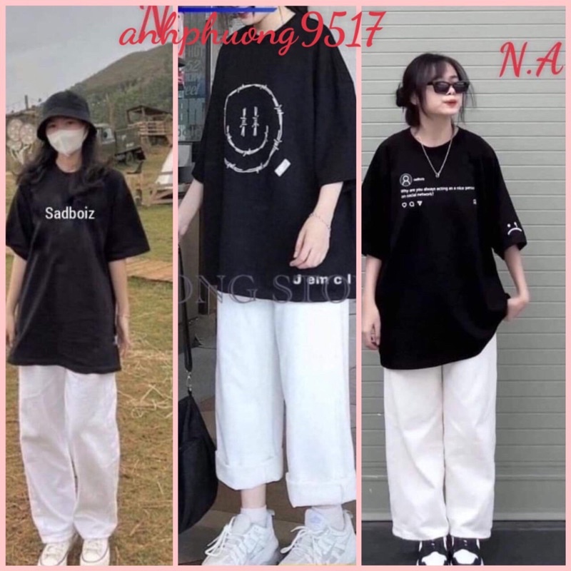 Set Quần Kaki trắng mix áo thun Sad BoyBộ đồ culottes Mặc nhà nam nữ Unisex kèm thun form rộng tay lỡ in hình vintage