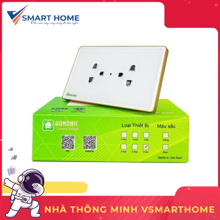 Ổ Cắm Mặt Kính Cường Lực Cao Cấp 2 Ổ - 3 Chấu Có Tiếp Địa Viền Vàng Màu Trắng Hình Chữ Nhật Hiện Đại, Thông Minh
