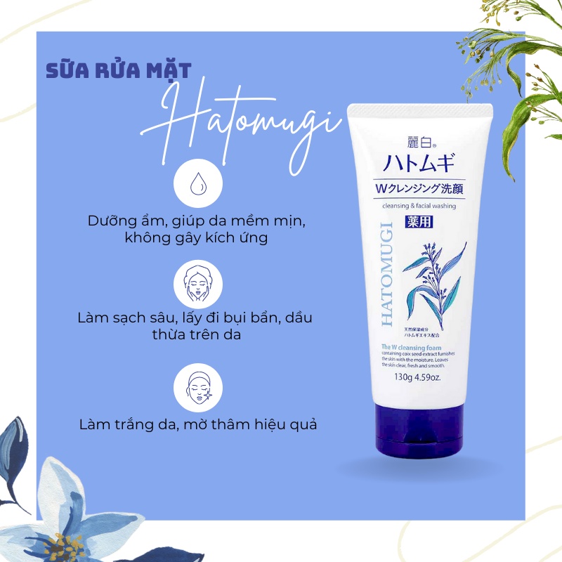 Sữa rửa mặt Hatomugi chiết xuất ý dĩ Nhật Bản- Sữa rửa mặt dưỡng ẩm làm trắng da Hatomugi 130g
