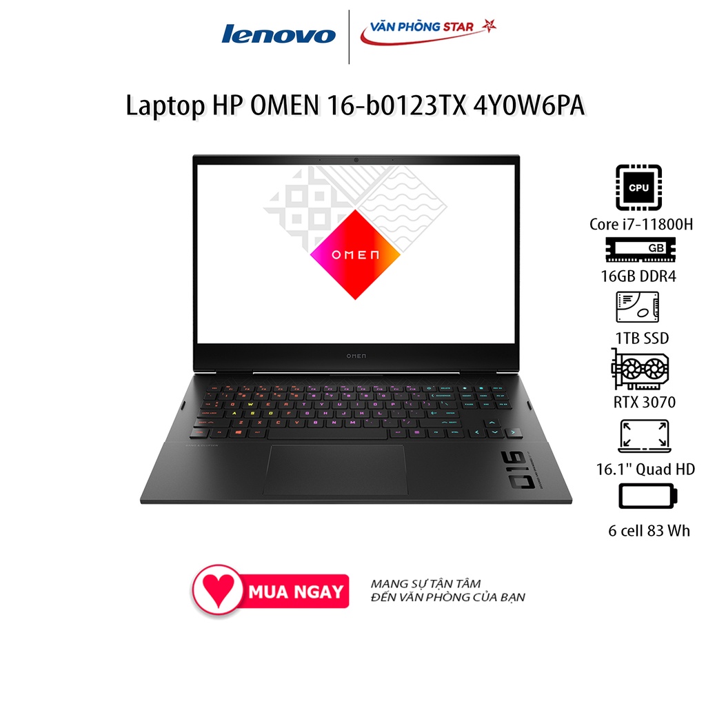 Laptop HP OMEN 16-b0123TX 4Y0W6PA / 165Hz/Intel Core i7-11800H/32GB/1TB SSD/NVIDIA GeForce RTX 3070)