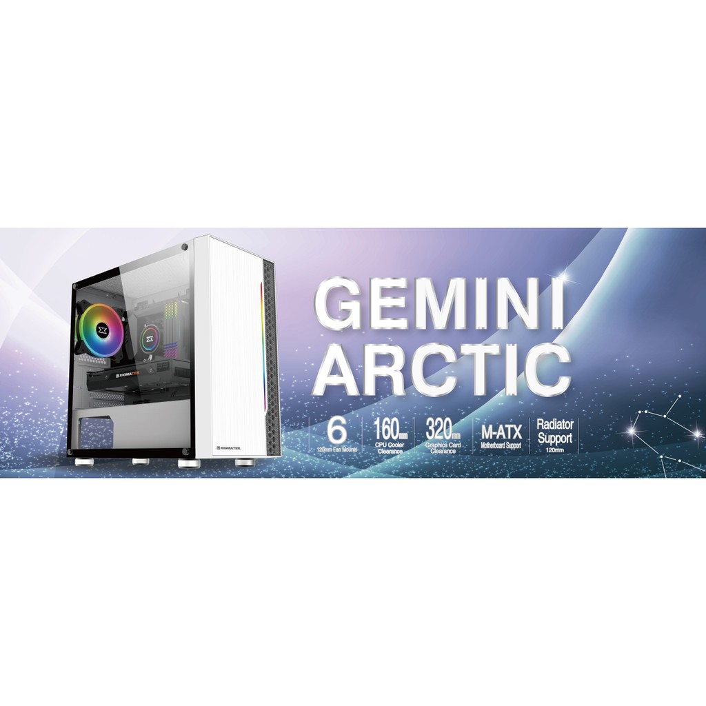 Vỏ case máy tính 👏CHÍNH HÃNG👏 XIGMATEK GEMINI ARCTIC Trắng, mặt kính cường lực, LED RGB