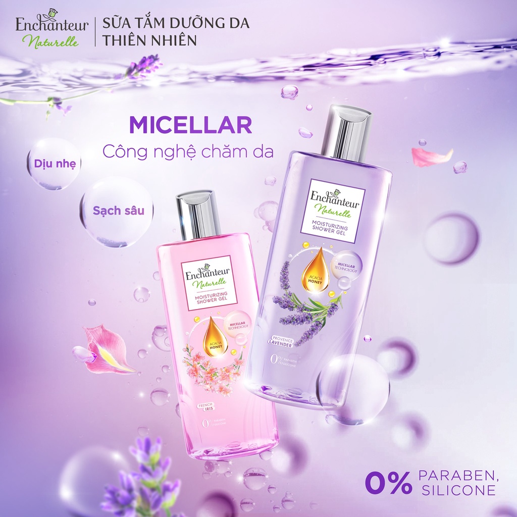 Bộ 2 Sữa tắm dưỡng da thiên nhiên Enchanteur Naturelle hương hoa Lavender 260gr/Chai
