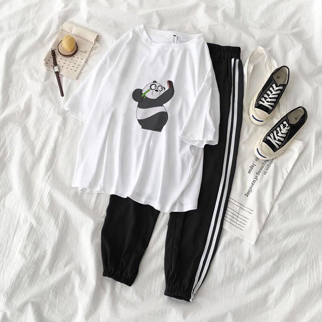 Bộ Jogger Line Phối Thun Unisex Panda S41 -baoan