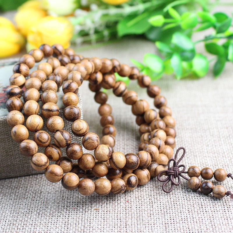 Vòng Tay Hạt Gỗ Trắng Họa Tiết Hổ 108 Hạt Thời Trang Cho Nam Và Nữ