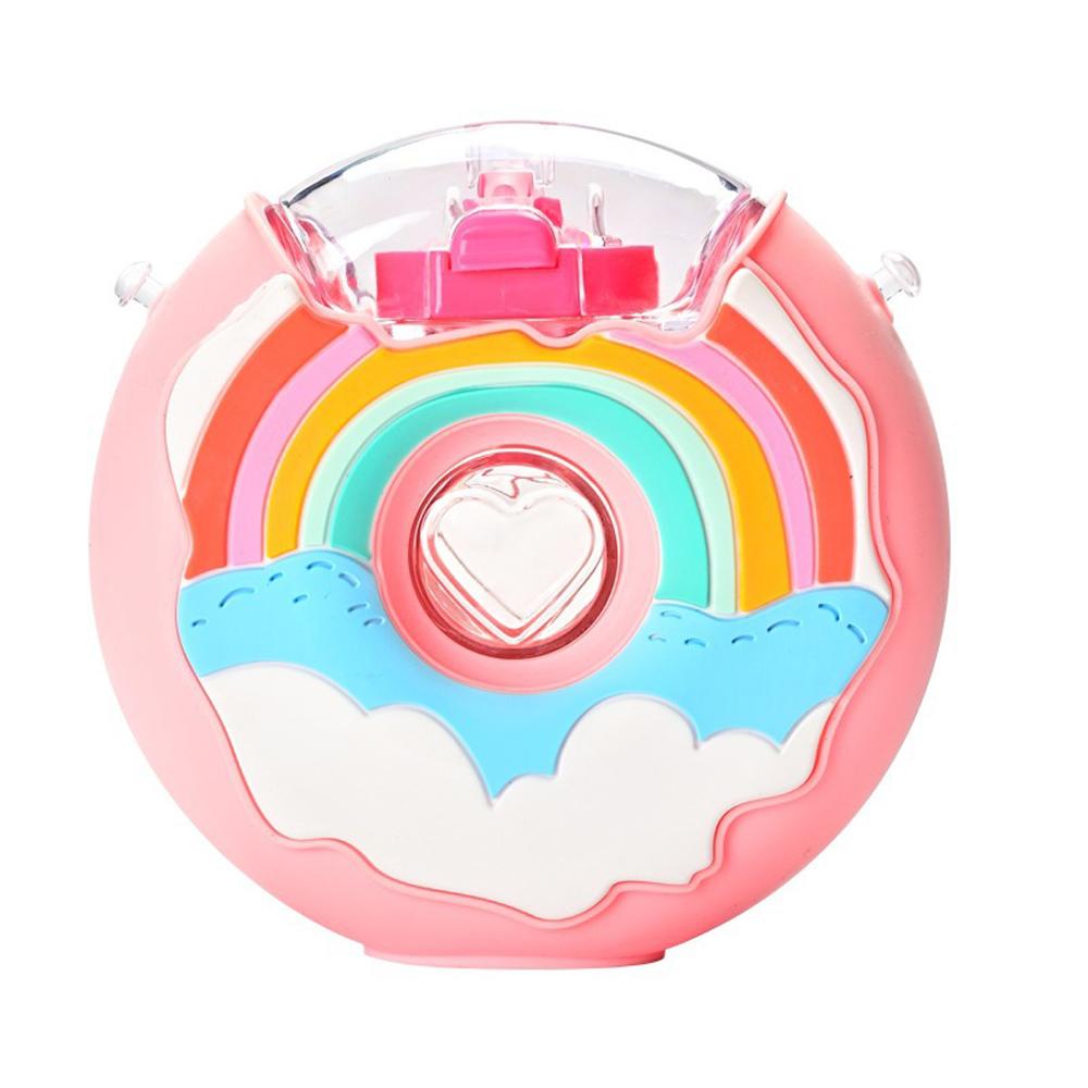 Bình Nước 380ml Hình Bánh Donut Chống Rò Rỉ Kèm Dây Đeo Dễ Thương Cho Bé
