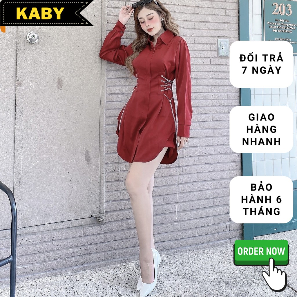 Sét váy áo tay dài dây rút vải lụa siêu xịn màu đỏ SE003