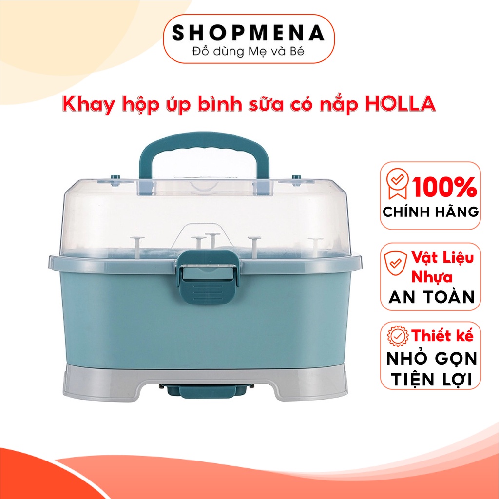 Khay Úp Bình Sữa Có Nắp HOLLA Khoang Chứa Rộng, Có Thoát Nước Chất Liệu Nhựa Cao Cấp, An Toàn Cho Bé