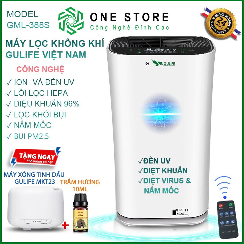 Máy Lọc Không Khí ONESTORE Bộ Lọc HEPA, Diệt Khuẩn UV, Lọc Bụi Mịn PM2.5 Khử Pormaldehyd-GML-388S