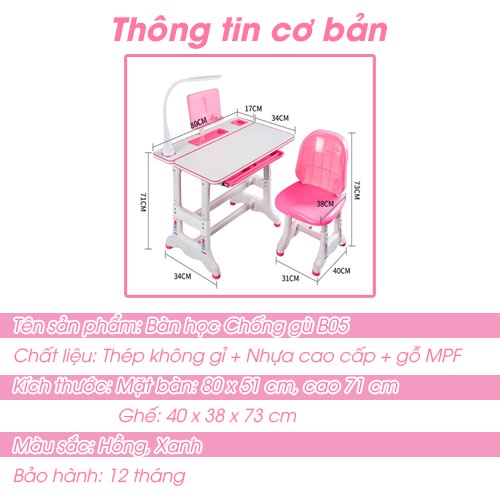 [Tặng kèm đèn led + đệm tựa lưng] Bàn học thông minh chống gù B05 có giá đỡ sách nâng hạ chiều cao SIZE LỚN 80 CM