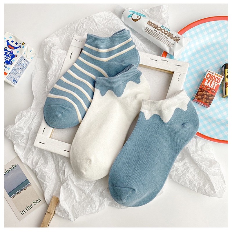 Tất Nữ Cổ ngắn Xanh Trắng Kẻ Sọc FREESHIP Vớ Cổ Thấp Cotton Ulzzang Hàn Quốc Dễ thương Nhật Bản Nam Nữ