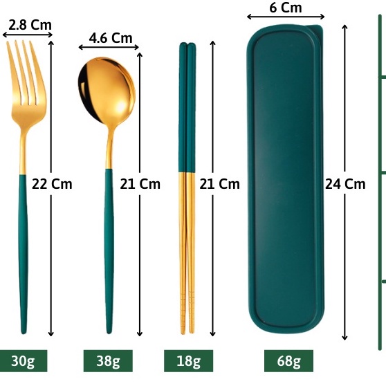 Bộ thìa đũa muỗng dĩa MYNAM inox 304 mạ vàng cán dài cao cấp sang chảnh Dụng cụ cá nhân ăn cơm văn phòng dã ngoại