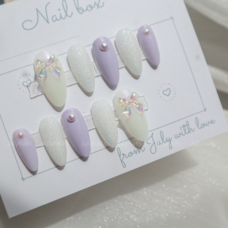 Móng úp thiết kế màu pastel đính nơ thuỷ tinh julynails.vn nb151