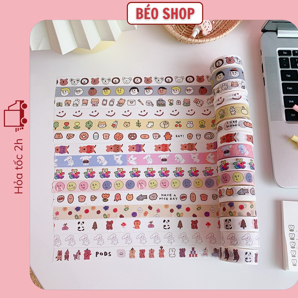 Băng dính washi tape in hình hoạ tiết đáng yêu