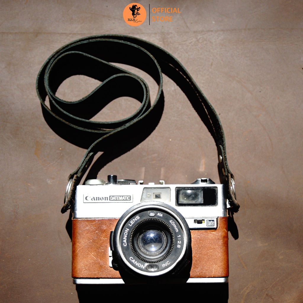 Dây đeo máy ảnh Canon / Nikon / Sony / Fujifilm da bò màu đen - RAM Leather A22