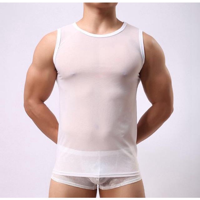 Áo gym nam ba lỗ lưới thun lạnh ôm body đẹp hàng xịn - Áo lưới tập gym nam màu đen trắng xuyên thấu đẹp có big size