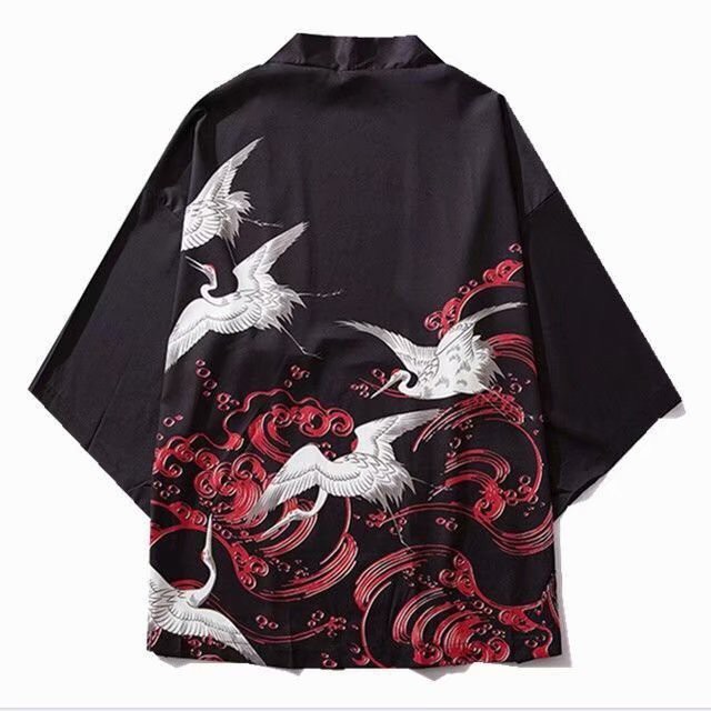 Áo Khoác kimono Tay Lỡ Họa Tiết Chim Hạc / Sóng Biển Phong Cách Nhật Bản Cho Nam Và Nữ