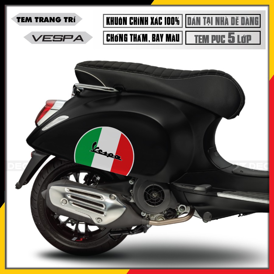 Tem Xe Vespa Cờ Italia 01 | Tem Rời Cho Dòng Xe Vespa, Chất Liệu PVC 5 Lớp