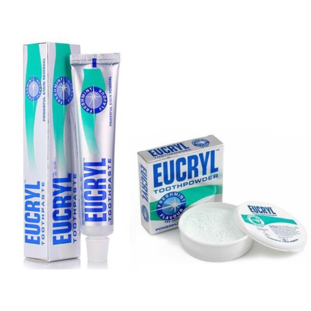 Combo Bột Tẩy Trắng Răng 62g + Kem Đánh Răng Làm Trắng Răng Hương Bạc Hà EUCRYL Tooth Paste Freshmint 50g