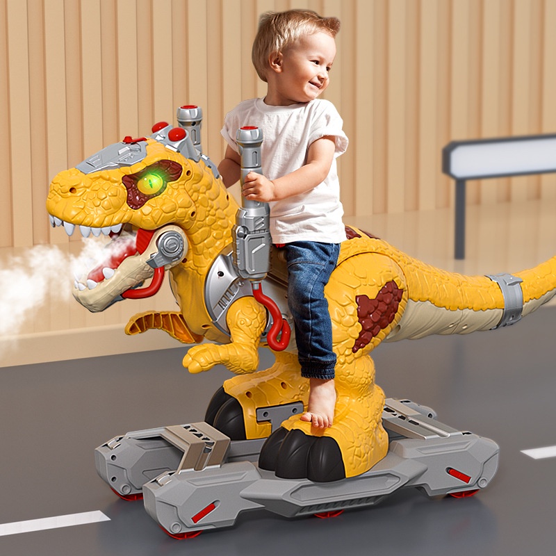 Xe Đồ Chơi Khủng Long Tyrannosaurus Rex Cho Bé,Xe Khủng Long Chòi Chân Cỡ Lớn Có Đèn,Nhạc,Nhả Khói Được