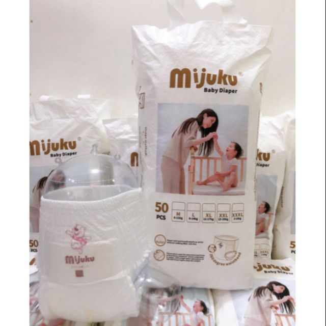 Bỉm quần Mijuku xuất Nhật M50/ L 50/Xl 50/ XXL 50 miếng (kèm hàng tặng dùng thử)