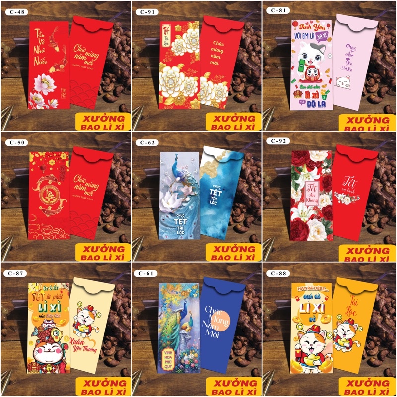 Xấp 10 bao lì xì hàng loại nhất giá xưởng,chọn mẫu từ 48 đến 95,bao lì xì 2023