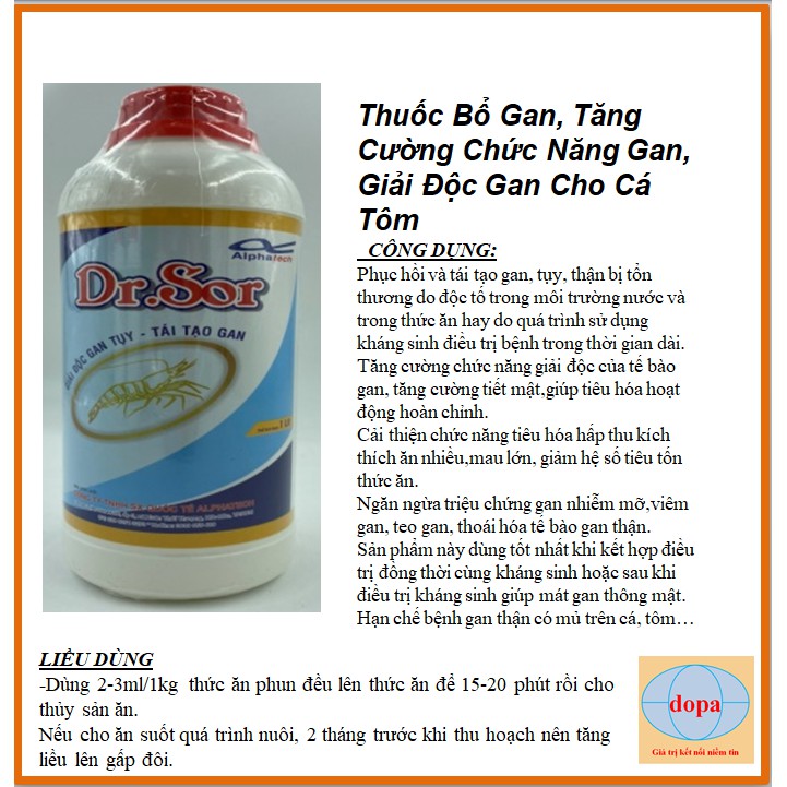 BỔ GAN DR SOR DOPA CHAI 1 LÍT Tăng Cường Chức Năng Gan, Giải Độc Gan Cho Cá Tôm DOPA.COM.VN