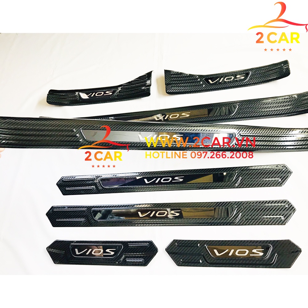 Ốp bậc cửa, nẹp bước chân trong, ngoài CARBON xe Vios 2019- 2022, 2023 vân CACBON cao cấp
