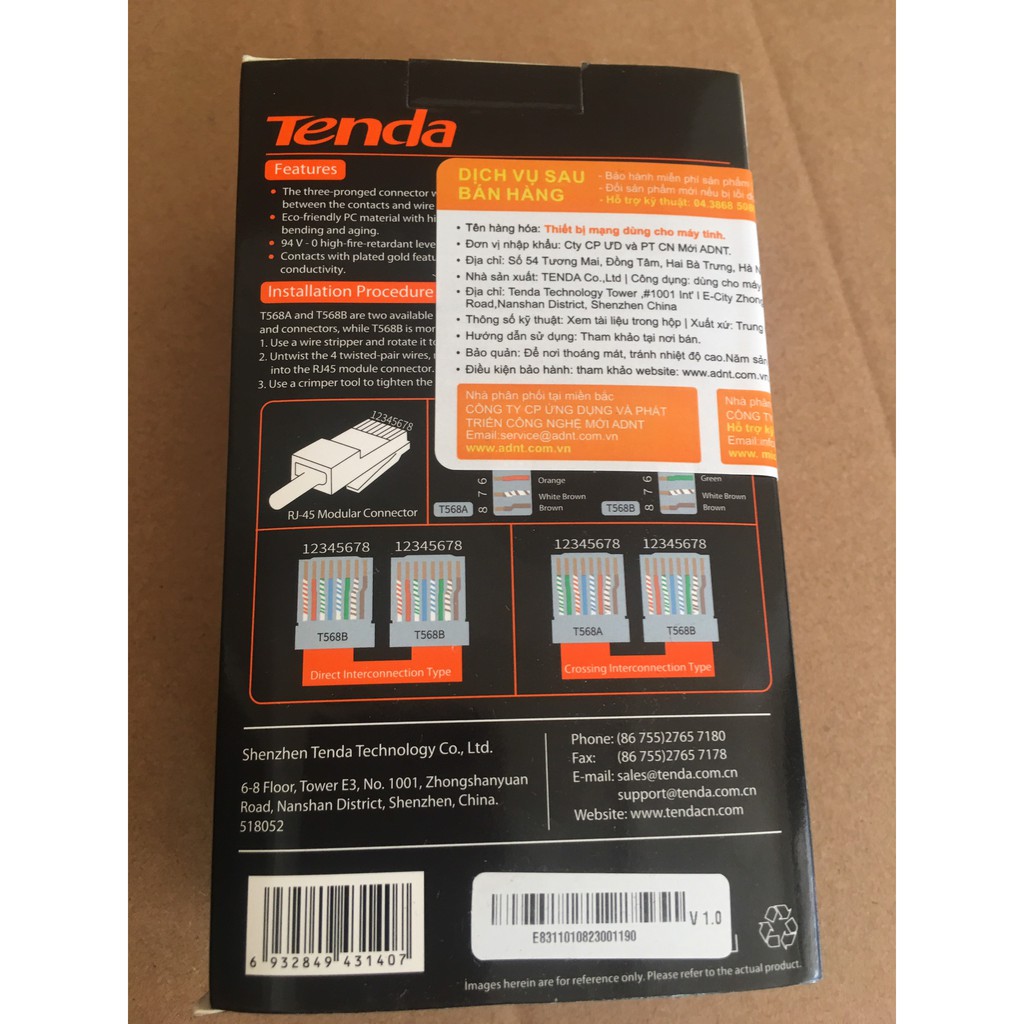 Hộp 100 Hạt Mạng Cat5e Tenda TEH5E010-Hàng Chính Hãng