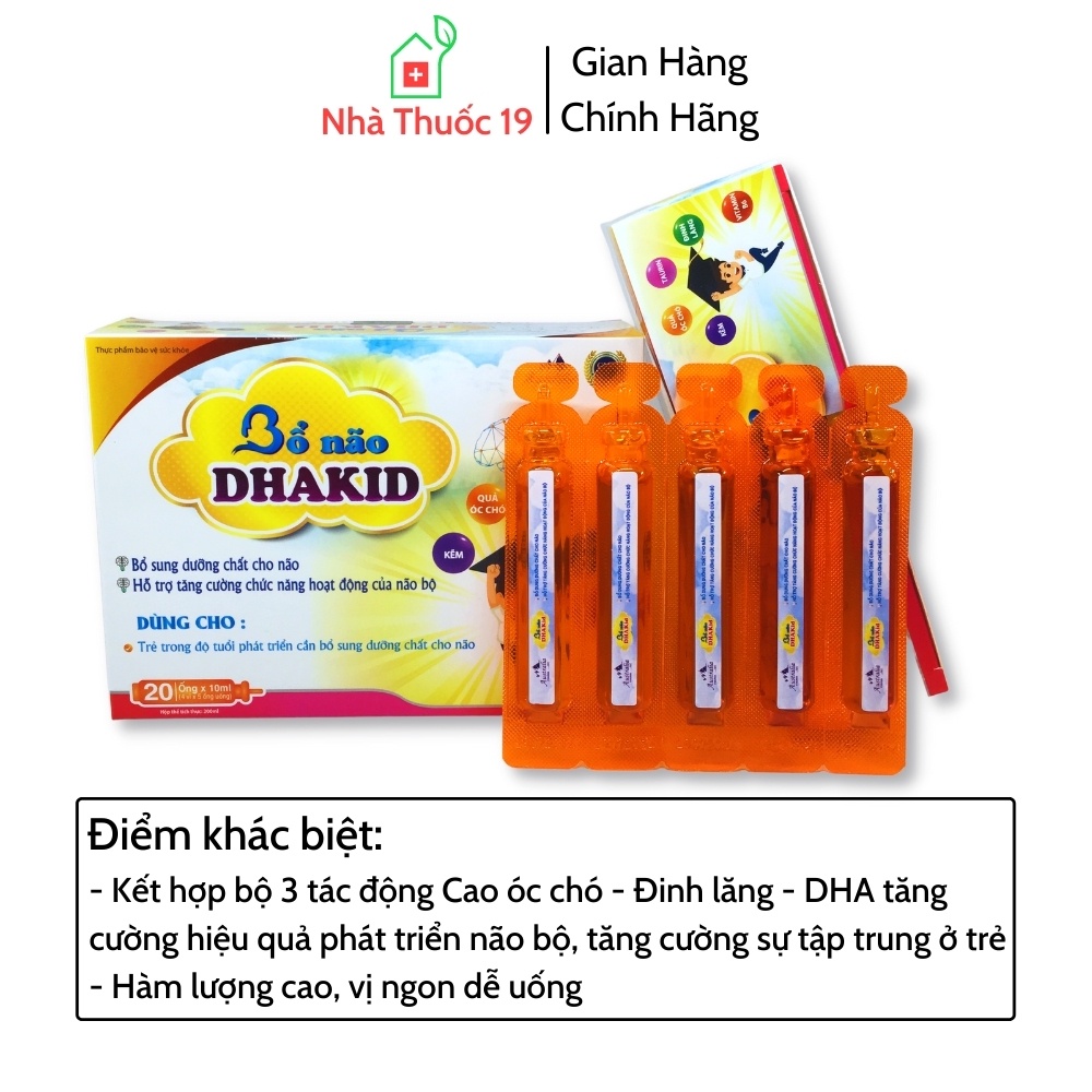 Bổ Não DHAKID Ống 10ml - Bổ Sung Dưỡng Chất Cho Não, Tăng Hoạt Động Não Bộ, Giúp Trẻ Thông Minh Hơn (Hộp 20 ống)