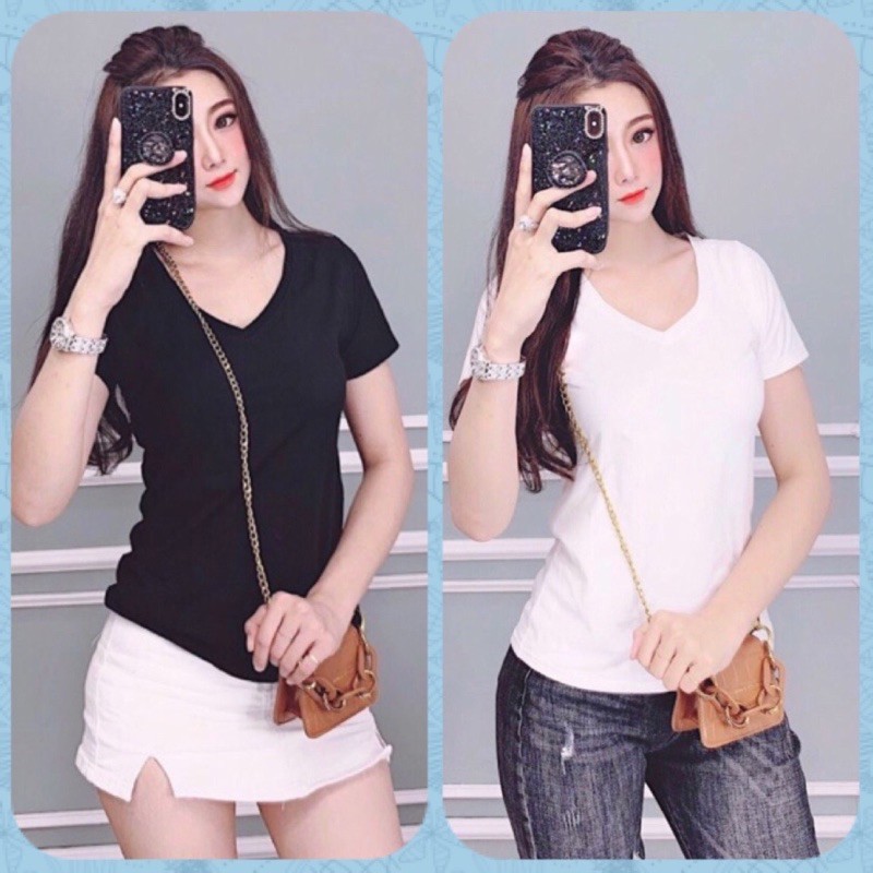 ÁO THUN THÁI NỮ CỔ TIM NGẮN TAY