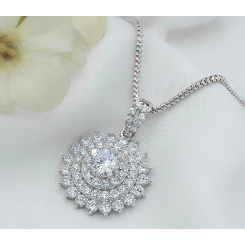 Mặt dây chuyền hoa to gắn đá cz bạc chuẩn hàng sắc sảo Ngọc Mậu