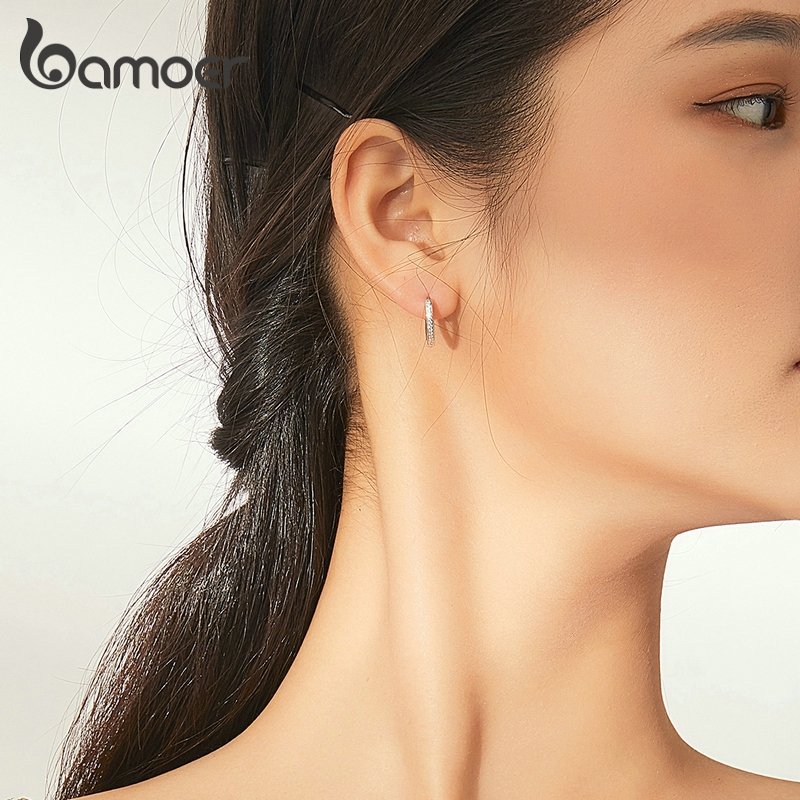 BAMOER Bông Tai bạc 925 Thật 100% Hình Trái Tim SCE868