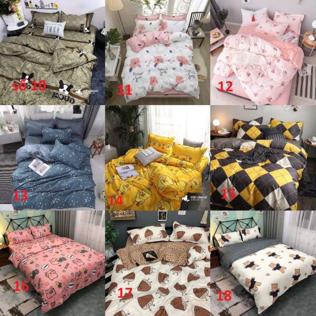 Trọn bộ vỏ chăn ga chun gối đầu chất cotton poly