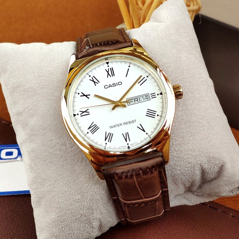 Đồng hồ nam dây da Casio chính hãng Anh Khuê MTP-V006GL-7BUDF