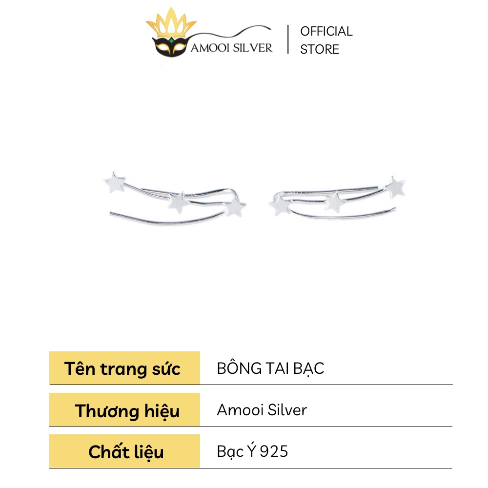 Bông tai bạc S925 3 ngôi sao kẹp vành - Amooi Silver AB204