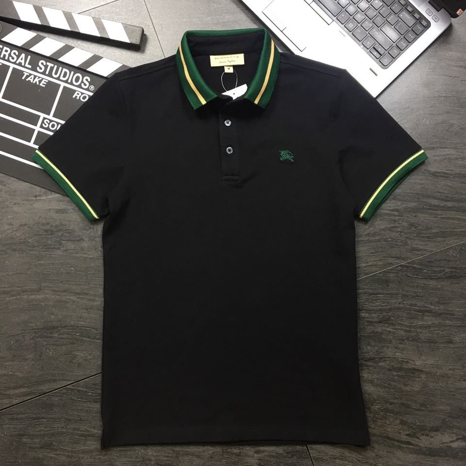 ÁO THUN NAM CAO CẤP POLO CỔ DỆT 3D BURBERRY NGỰA REGULAR FIT VẢi COTTON GAI CO GIÃN BBR2 MÀU ĐEN