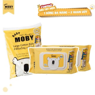 1 bịch bông moby đa năng cỡ nhỏ + 2 bịch khăn ướt t1122