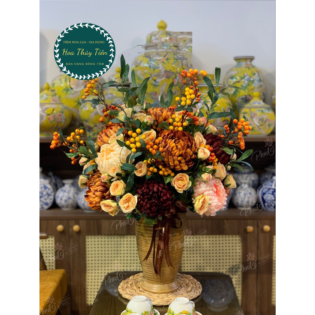 Hoa Cúc Mẫu Đơn, Hoa Lụa Cúc Đại Đóa Bông To Trang Trí Nhà Bông 15cm