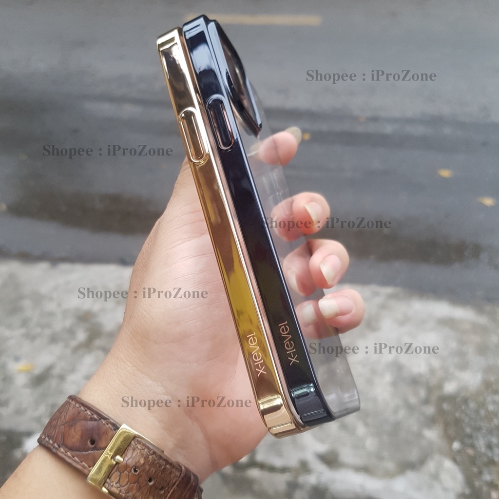 Ốp lưng cứng trong suốt viền mầu cho IP 14 Promax , 14 Pro , 13 , IP 13 ProMax chính hãng X Level cao cấp chống ố vàng