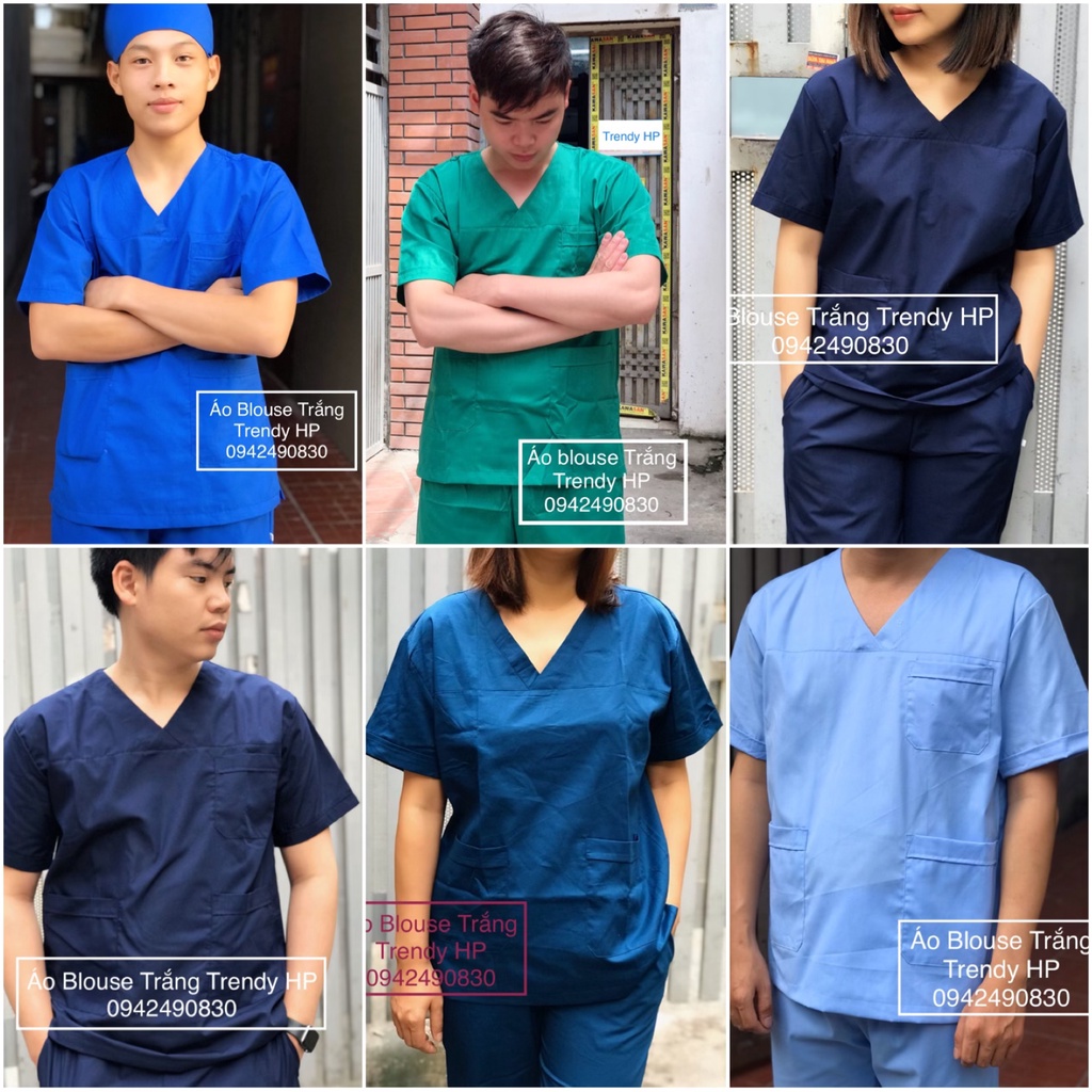 Áo blouse cổ tim nam nữ nhiều màu - áo kỹ thuật viên cổ chữ v áo blue bác sỹ, hộ lý, điều dưỡng, y tá