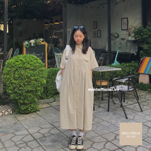 Đầm dài kẻ caro